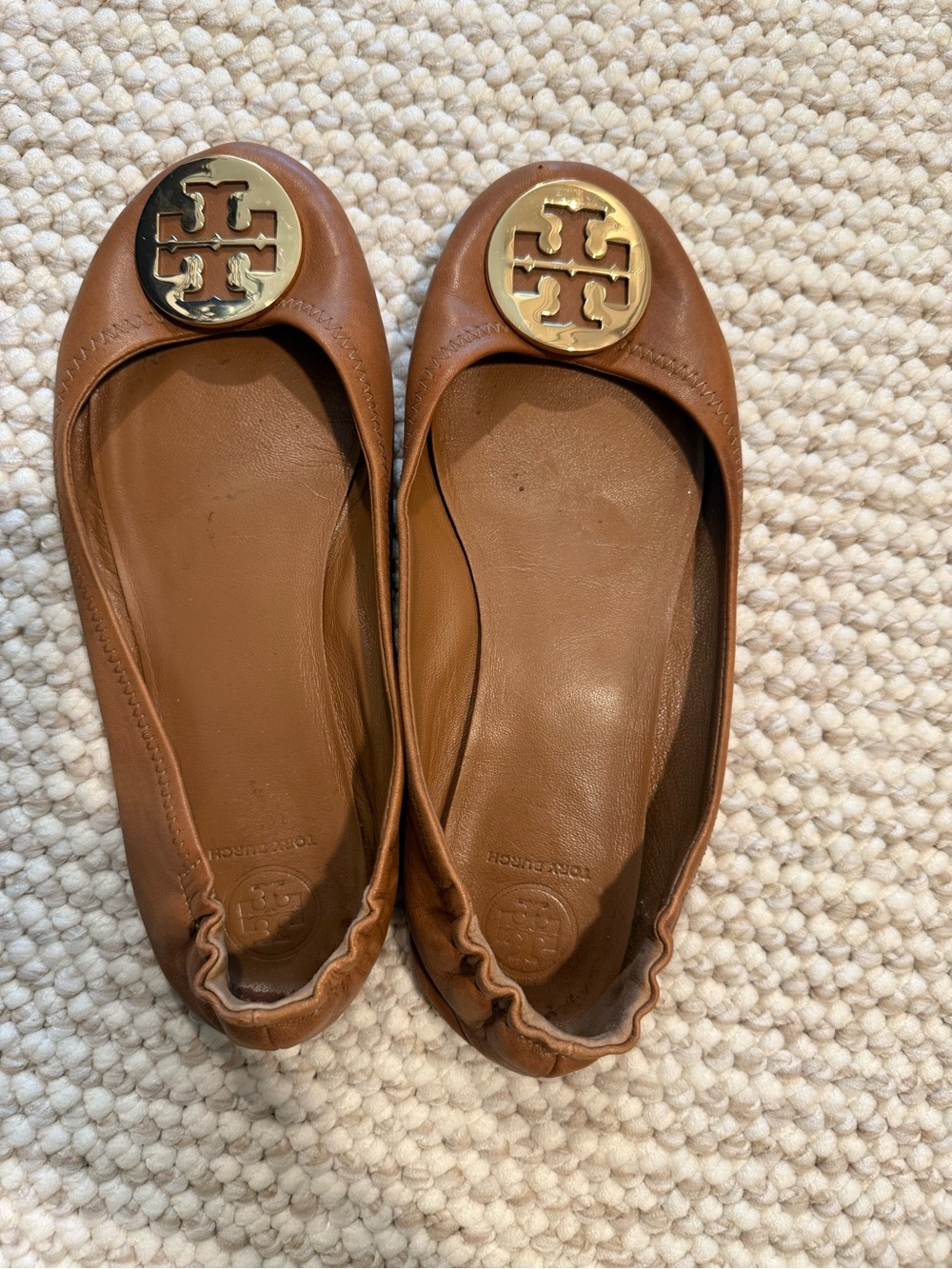Tory Burch Tan Leather Logo Ballet Flats